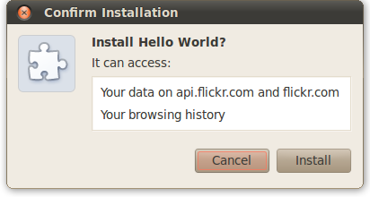 Permission warning: 'This extension can access: Your data on api.flickr.com and flickr.com; Your browsing history'